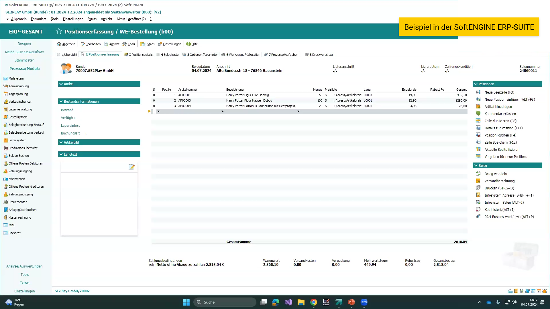 Rechnung im ERP-System erstellen: